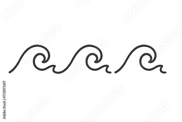 Fototapeta Abstract water wave icon set in minimalist line style, vector cartoon illustration of ocean waves and water flow, seamless border design with transparent background, modern sea symbols