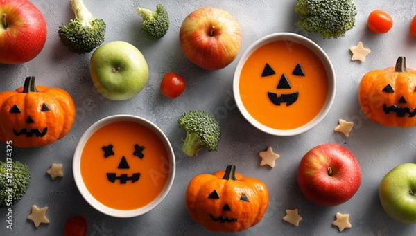 Obraz Vibrant fall spread with pumpkin decorations and a warm soup