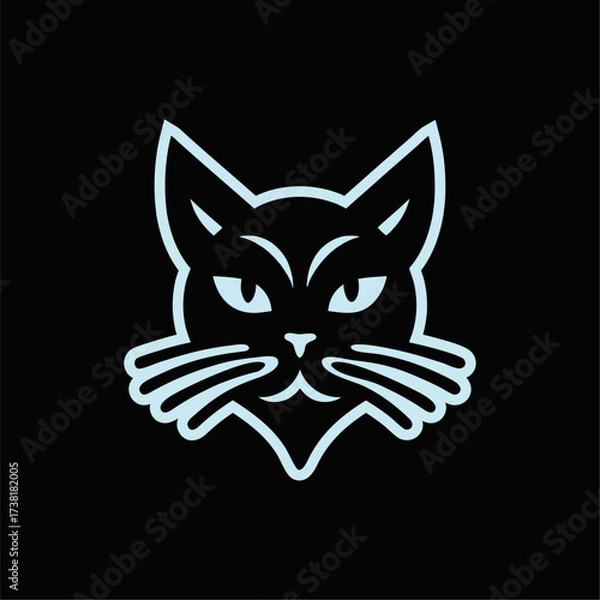 Fototapeta Minimalist Cat Face Silhouette with Bold Outline. Simple and modern cat face illustration in black and light outline. Perfect for logos, icons, tattoos, pets, or minimalist graphic design.

