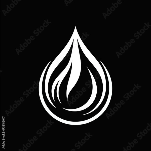 Fototapeta Abstract Flame and Water Drop Symbol in Black and White. Minimalist black and white illustration of a droplet combined with flame design. Perfect for logos, energy, nature, fire and water concepts, 
