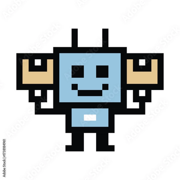 Fototapeta Cartoon cute pixel art of Humanoid robot or ai learning skill robotic chat bot robots business vector character automation background 8 bit decoration.