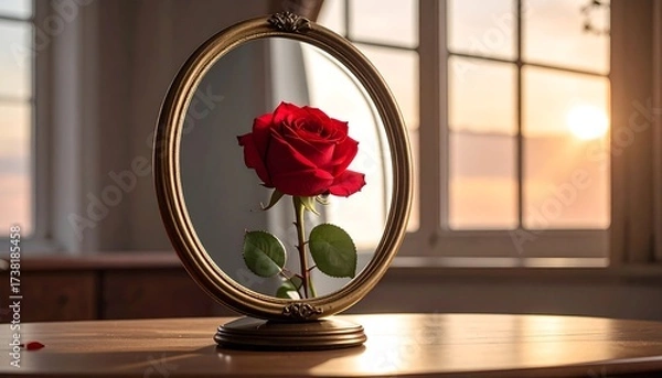 Obraz Rose in antique frame by window