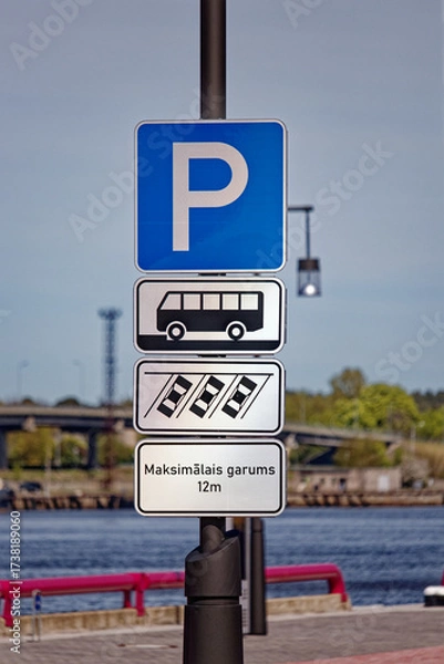 Fototapeta European Parking Sign for Buses with Diagonal Position and Maximum Length 12m
