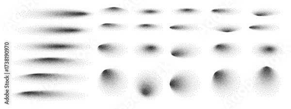Fototapeta Round noise shadow background with element paint, grain spray and dot. Gradient pixel vector and geometric gradation. Spot texture or abstract tattoo design.