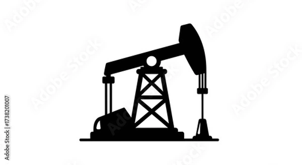 Fototapeta Stylized black oil pumpjack silhouette on white backdrop capturing industrial extraction and