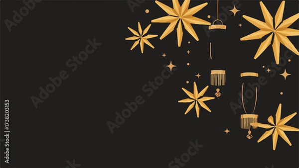 Fototapeta Golden stars and lanterns on a dark background design