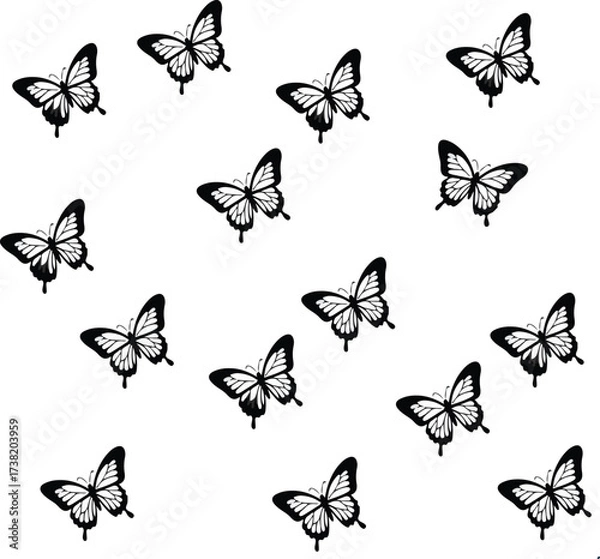 Fototapeta A pattern of black and white butterfly illustrations
