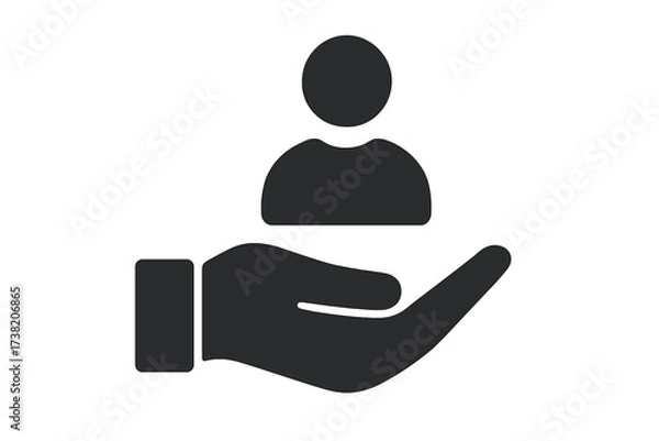 Obraz Trendy flat glyph icon with hand holding person symbolizing job recruitment, hiring, employee support, employer-customer relations, marketing target, and human resource concepts