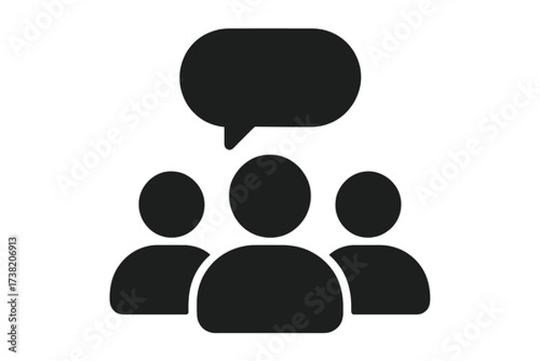 Obraz Trendy flat glyph icon of three people with speech bubble, teamwork concept, business meeting, group discussion, communication, collaboration, conversation vector illustration