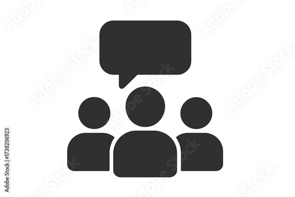 Obraz Trendy flat glyph icon of three people with speech bubble, teamwork collaboration, business meeting discussion, group conversation, communication concept vector illustration