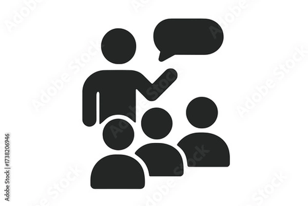 Obraz Vector trendy flat glyph icon of one person speaking and communicating with group, illustration for business presentation, seminars, classes, teaching, and communication concept