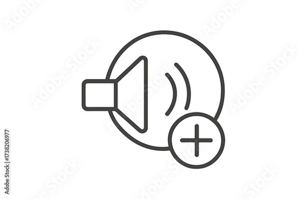 Obraz Volume Increase Icon, Thin Line Speaker with Plus Sign, Sound Amplify Vector Illustration, Audio Volume Control Symbol, Transparent Background Graphic