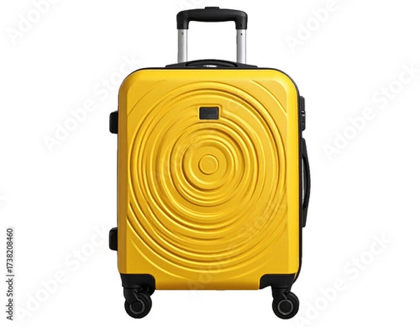 Fototapeta Bright Yellow Hard Shell Suitcase with Circular Textured Design on Wheels Isolated on Transparent Background