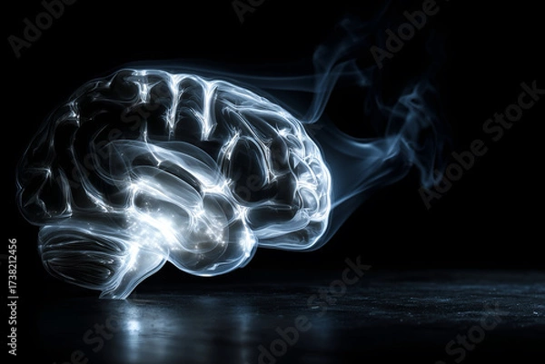 Fototapeta Glowing Abstract Brain Dissolving into Ghostly Smoke and Vapor