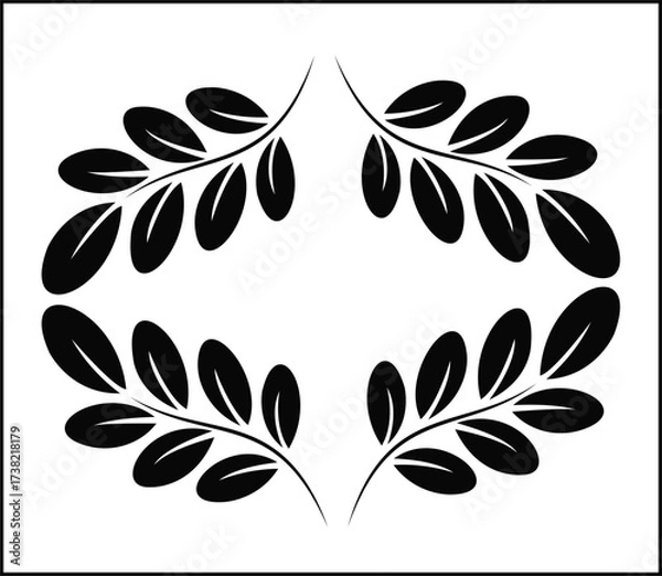 Obraz Vector illustration of laurel leaf branches in black silhouette design"