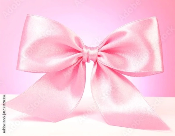 Fototapeta Pink satin bow on a soft backdrop