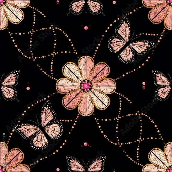 Fototapeta Delicate floral and butterfly pattern