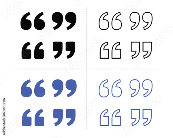 Fototapeta Quotation Marks Set Flat, Outline and Filled style