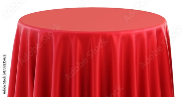 Fototapeta Red Table with Tablecloth Isolated on white Background. Meeting room table clothes. Tablecloths in various colors. 3D png illustration.