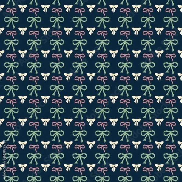 Fototapeta Pattern of festive bows arranged in a neat grid design on a dark background for seasonal decoration. Seamless background