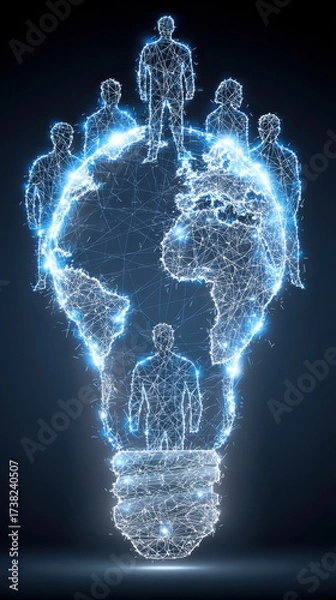 Obraz Global Innovation and Teamwork Concept with Plexus Lightbulb