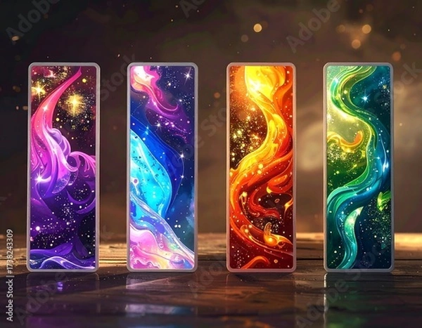 Fototapeta Four vibrant abstract space/fire themed vertical banners