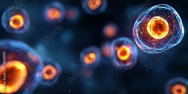 Fototapeta Cellular Brilliance: A captivating, photorealistic display of intricate cells, with their vibrant structures. The microscopic world unfolds, revealing the beauty and complexity of life.
