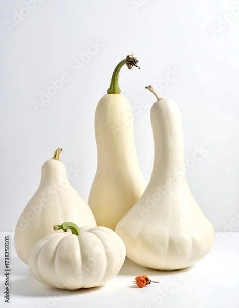 Obraz Four white pumpkins in a studio setting
