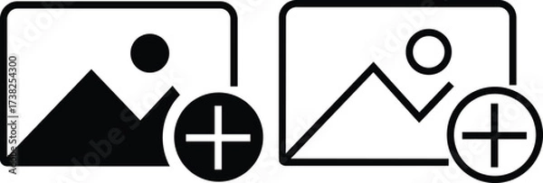 Fototapeta Gallery edit icon set in flat and outline styles. Photo add image vectors illustration. Picture editing symbol graphic design for media interface and mobile app isolated on transparent background.