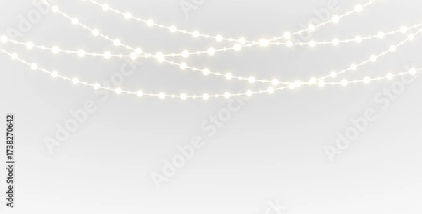Obraz PNG gold garland and shiny string lights on transparent background for winter holiday banner with festive ribbon decoration and abstract illustration

