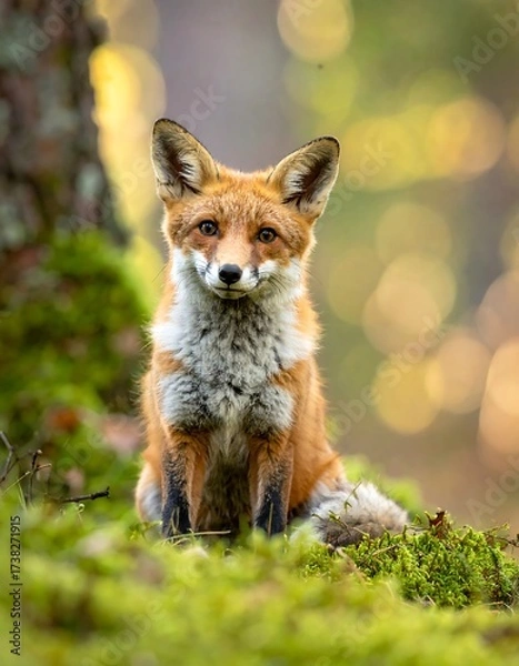 Fototapeta Fox sitting in autumnal forest