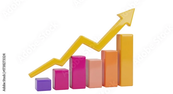 Fototapeta Isolated rising graph of growing bars pointing upwards symbolizing success or achievement