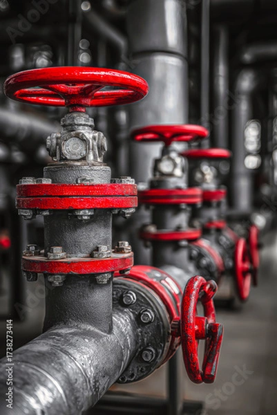 Fototapeta Industrial water equipment showcases remarkable design with red
