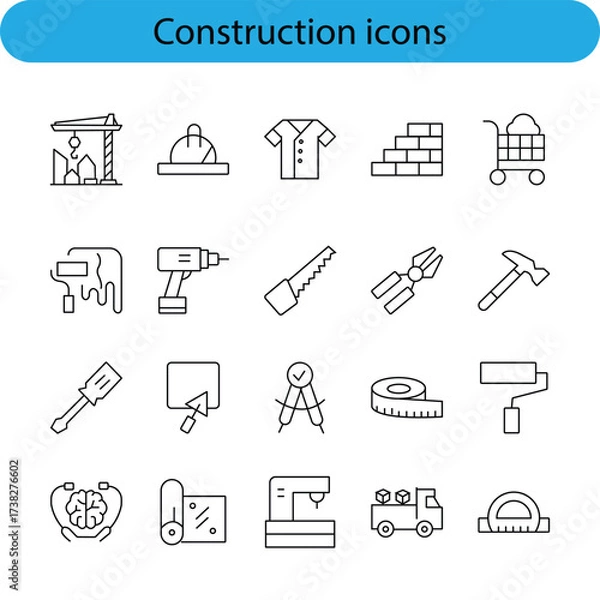 Fototapeta Set of hand drawn construction and building icons