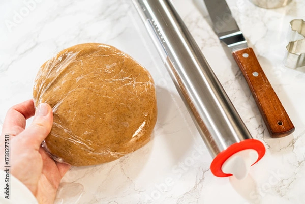 Fototapeta Step by step preparation of Amber Gingerbread Cookies from dough to delicious holiday treats
