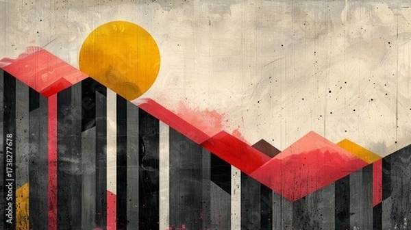 Obraz The illustration is minimalistic, with bold, flat colors and a vintage texture that evokes a mid-20th-century graphic design aesthetic