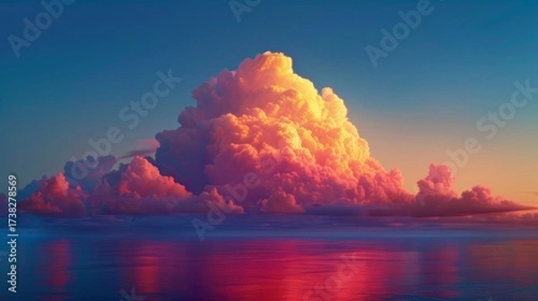 Obraz The image shows a serene sky with a large, fluffy pink cloud dominating the lower part of the scene.