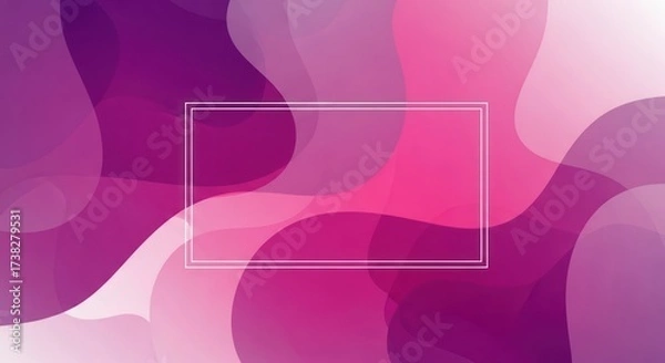 Fototapeta Abstract fluid shapes in shades of pink and purple with a white border.