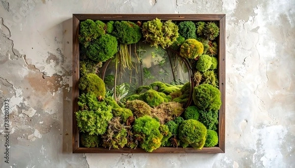 Obraz Framed moss art depicting a miniature forest scene