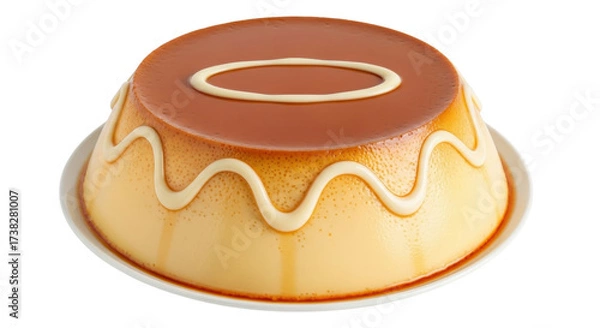 Fototapeta Isolated creamy caramel flan dessert on plate, sweet temptation, custard, tasty pudding