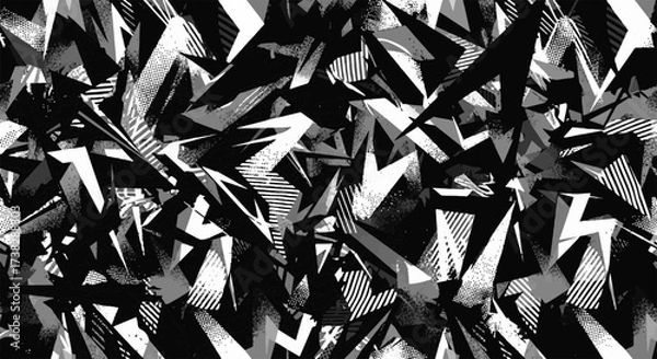 Fototapeta Dynamic Abstract Geometric Black and White Pattern with Shattered Fragments and Sharp Edges for Modern Backgrounds