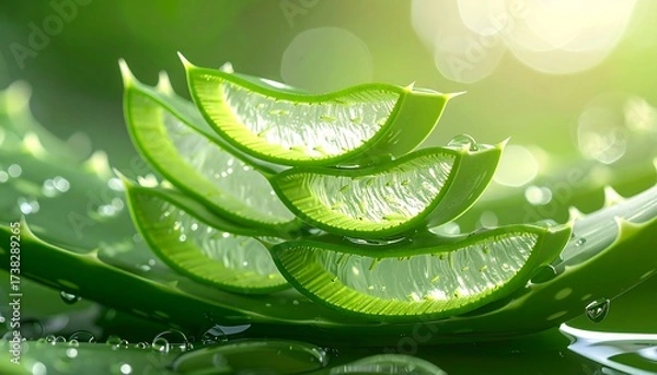 Obraz Fresh aloe vera slices, vibrant green