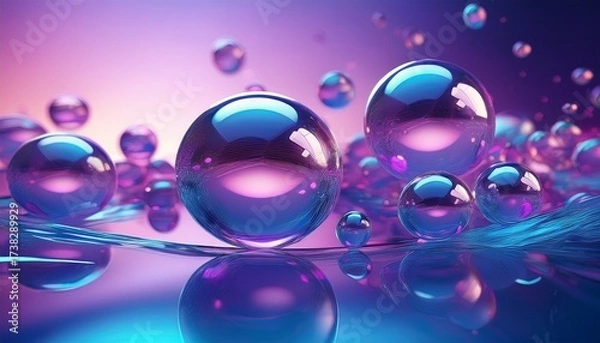 Fototapeta 3d glass bubbles with reflections on purple and blue background