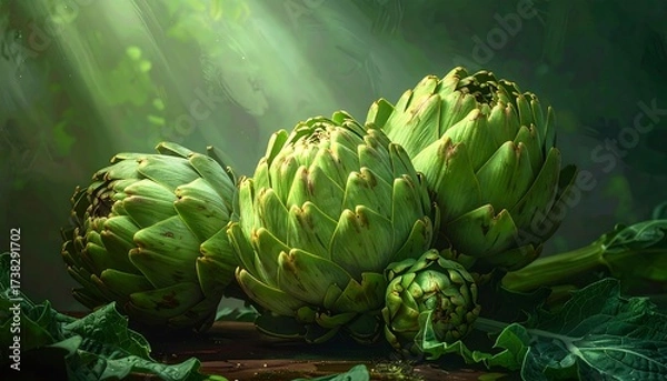 Obraz Fresh artichokes bathed in sunlight