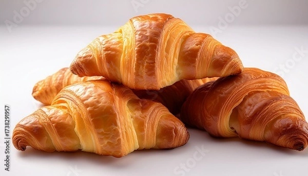 Fototapeta pile of warm croissants on a plain white surface