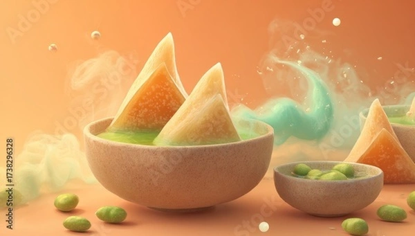 Fototapeta Melon triangles in bowl, pastel, abstract food scene