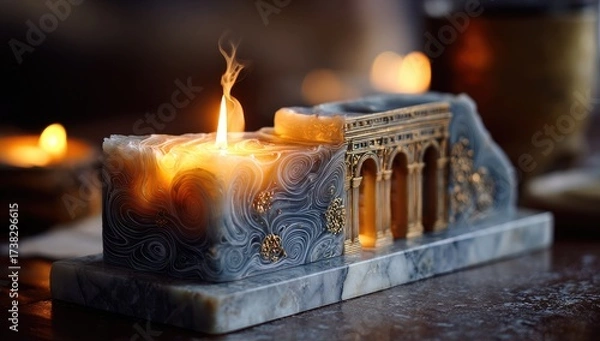Fototapeta Ornate, marbled candle with classical architectural details
