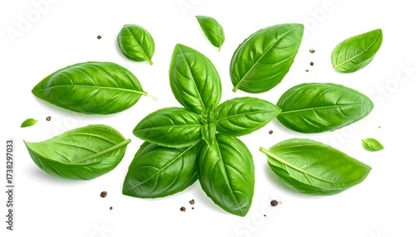 Obraz Fresh basil leaves and spices