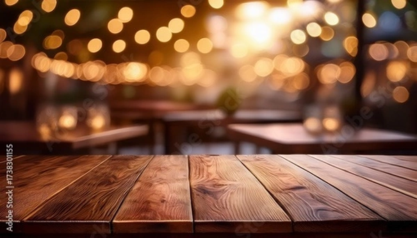 Fototapeta rustic wooden table blurred restaurant bokeh rustic brown