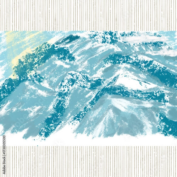 Fototapeta Blue mountains Illustration In abstract style digital art with lines as background